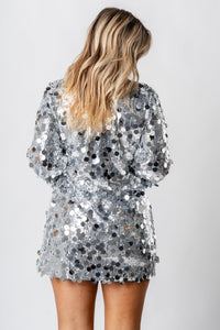 Sequin wrap dress silver - Affordable dress - Boutique Dresses at Lush Fashion Lounge Boutique in Oklahoma City