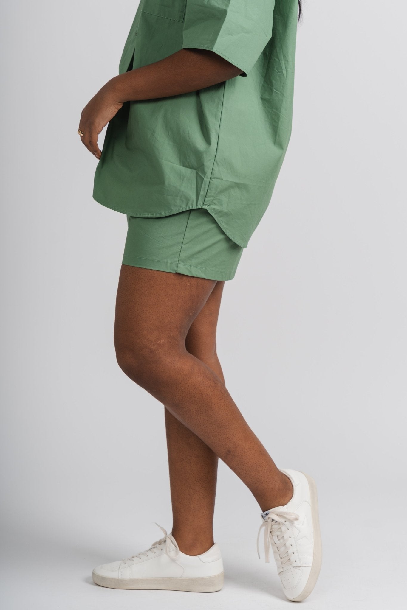 Elastic waist shorts green - Cute Shorts - Fun Cozy Basics at Lush Fashion Lounge Boutique in Oklahoma City