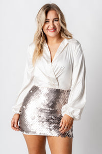 Satin sequin wrap dress shell - Affordable dress - Boutique Dresses at Lush Fashion Lounge Boutique in Oklahoma City