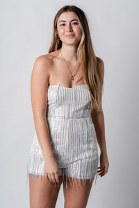 Strapless sequin romper off white - Affordable dress - Boutique Dresses at Lush Fashion Lounge Boutique in Oklahoma City