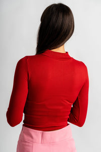 Seamless mock neck scarlet red - Unique Valentine's Day T-Shirt Designs at Lush Fashion Lounge Boutique in Oklahoma City
