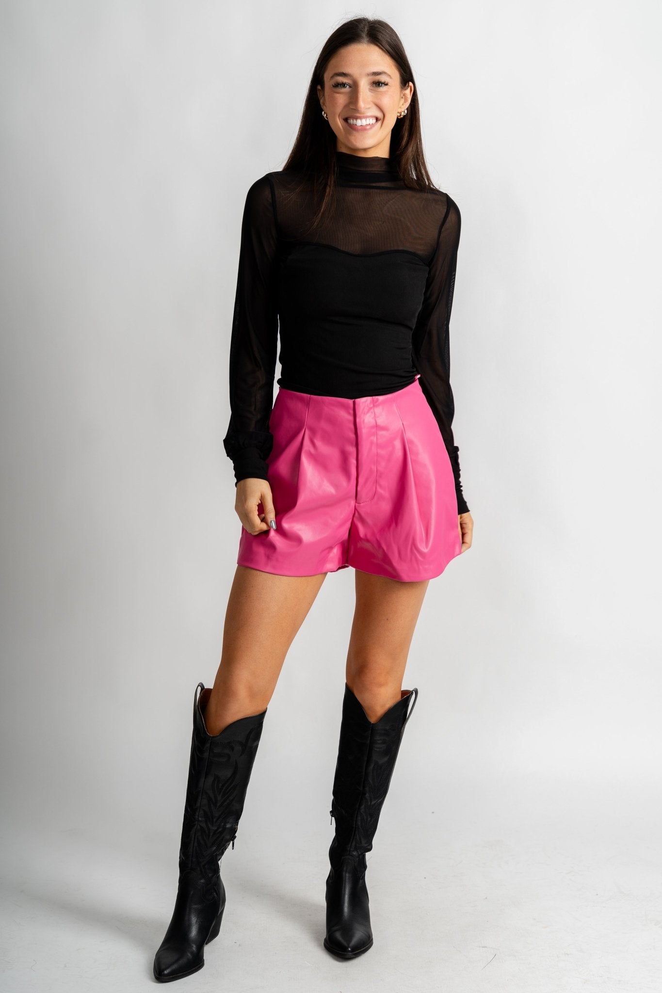Faux leather shorts magenta - Trendy Valentine's T-Shirts at Lush Fashion Lounge Boutique in Oklahoma City