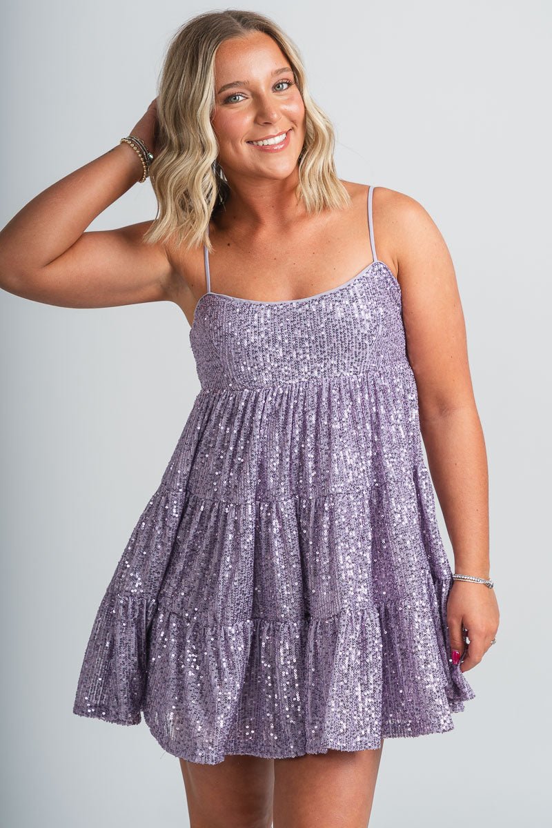 Sequin baby doll dress lavender - Cute Dress - Trendy Dresses at Lush Fashion Lounge Boutique in Oklahoma City