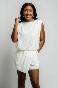 Open back romper white - Cute Romper - Trendy Rompers and Pantsuits at Lush Fashion Lounge Boutique in Oklahoma City