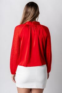 Rhinestone satin blouse crimson - Cute Valentine's Day Outfits at Lush Fashion Lounge Boutique in Oklahoma City