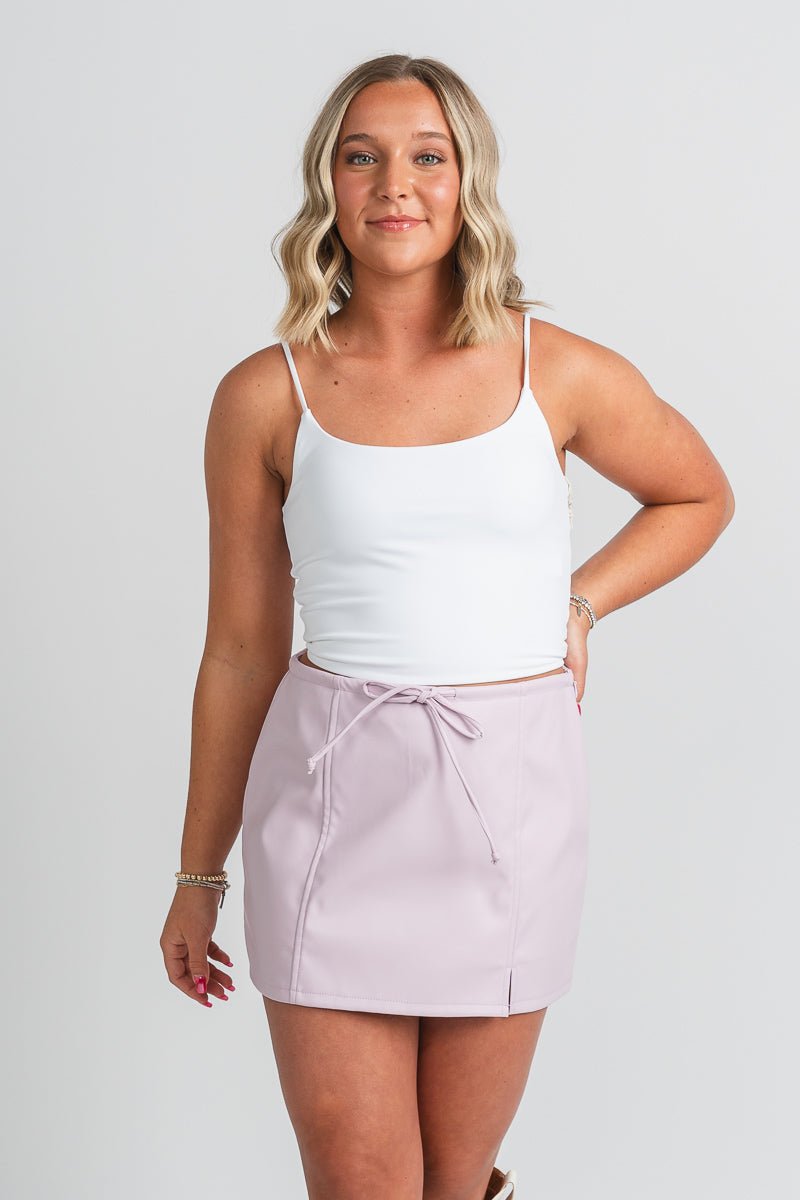 Low rise faux leather skirt lilac | Lush Fashion Lounge: boutique fashion skirts, affordable boutique skirts, cute affordable skirts