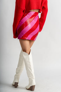 Faux leather stripe mini skirt pink/red - Cute Valentine's Day Outfits at Lush Fashion Lounge Boutique in Oklahoma City