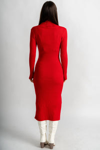 Scorpio mock neck midi dress red - Affordable dress - Boutique Dresses at Lush Fashion Lounge Boutique in Oklahoma City