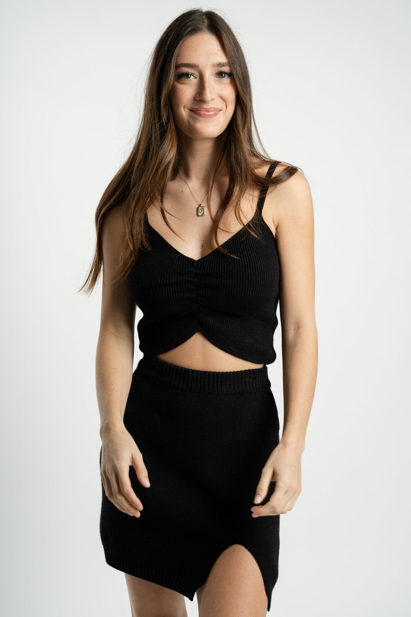 Ruched knit crop tank top black - Cute Top - Trendy Tank Tops at Lush Fashion Lounge Boutique in Oklahoma City
