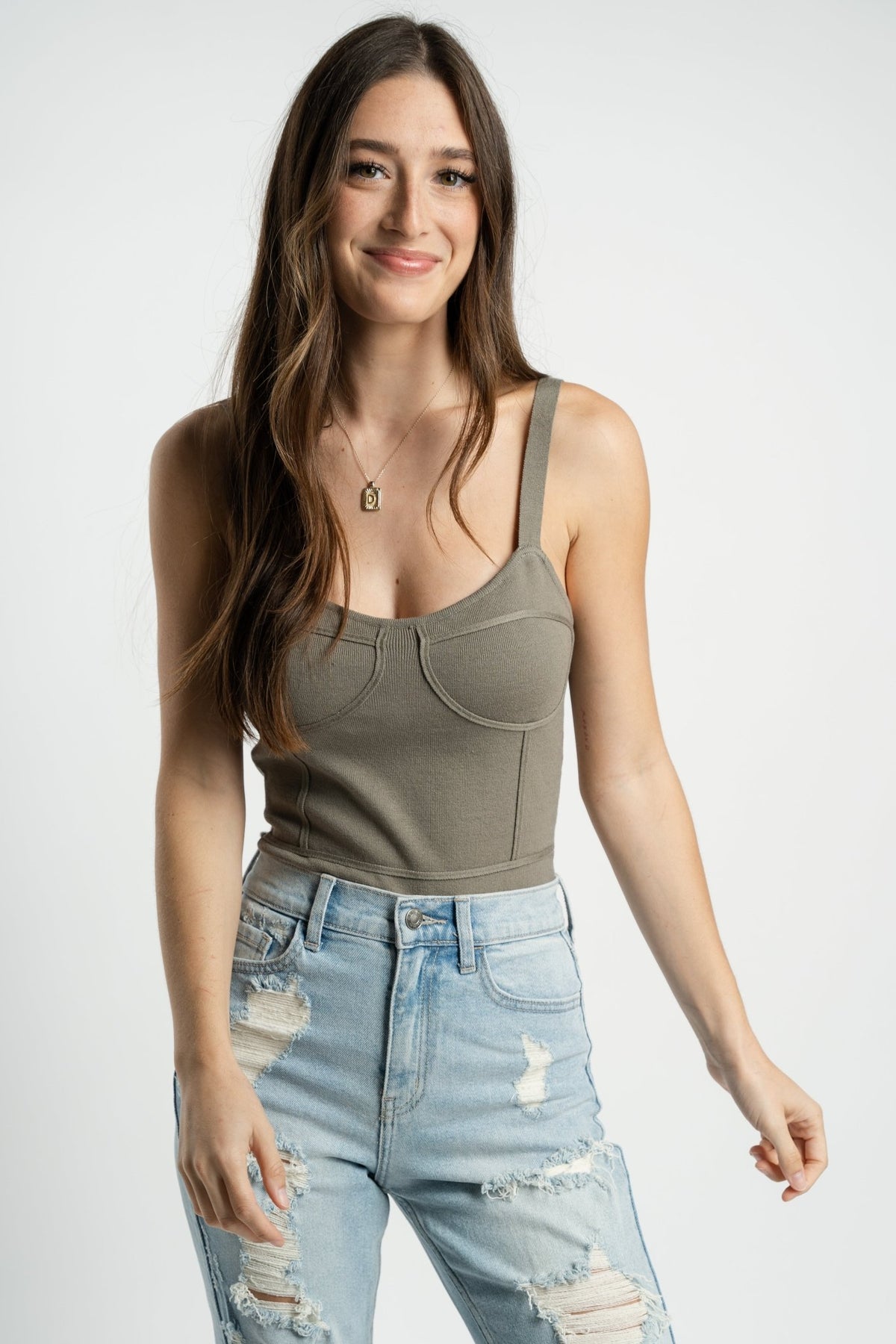 Strappy knit bodysuit olive - Cute bodysuit - Trendy Bodysuits at Lush Fashion Lounge Boutique in Oklahoma City