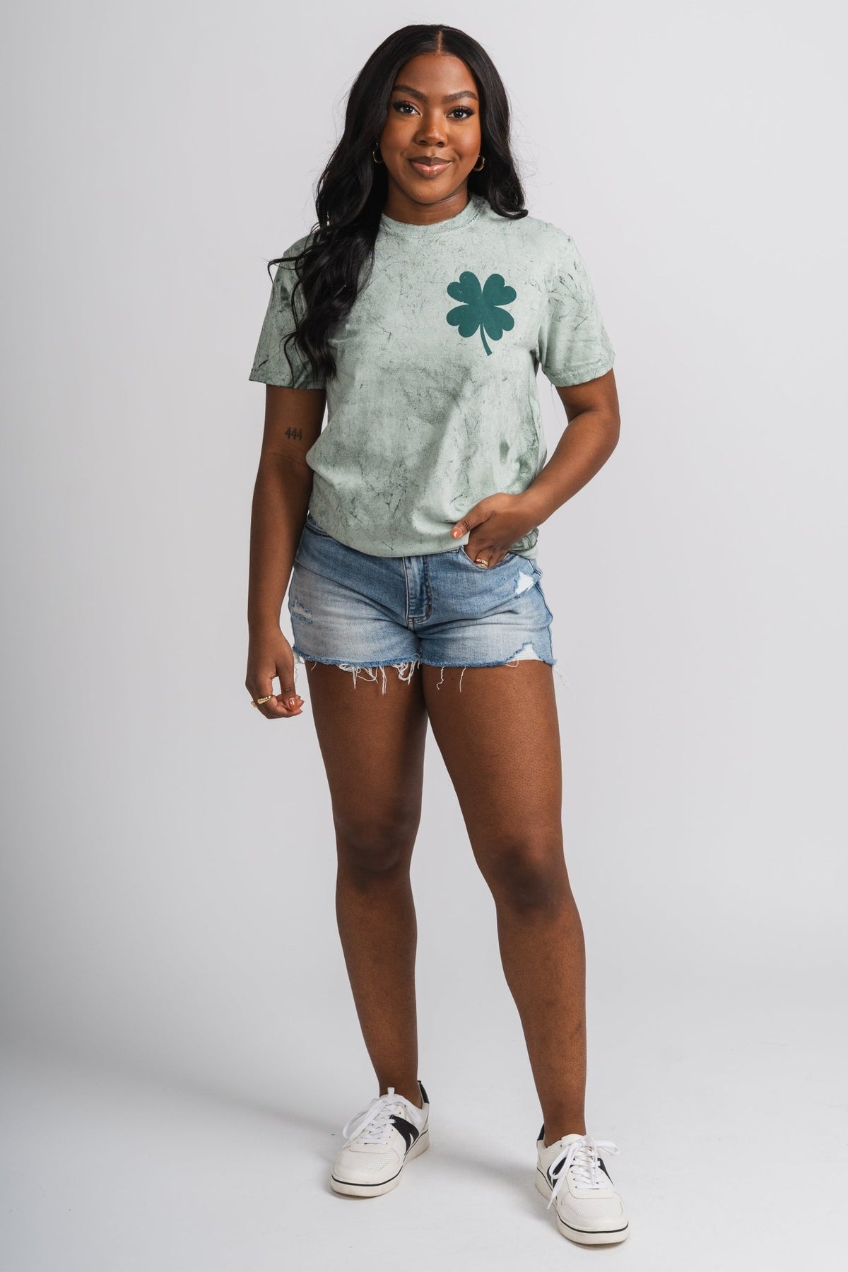Clover pocket t-shirt fern green - Trendy T-Shirts for St. Patrick's Day at Lush Fashion Lounge Boutique in Oklahoma City