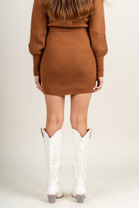 Knit sweater skirt cognac | Lush Fashion Lounge: boutique fashion skirts, affordable boutique skirts, cute affordable skirts