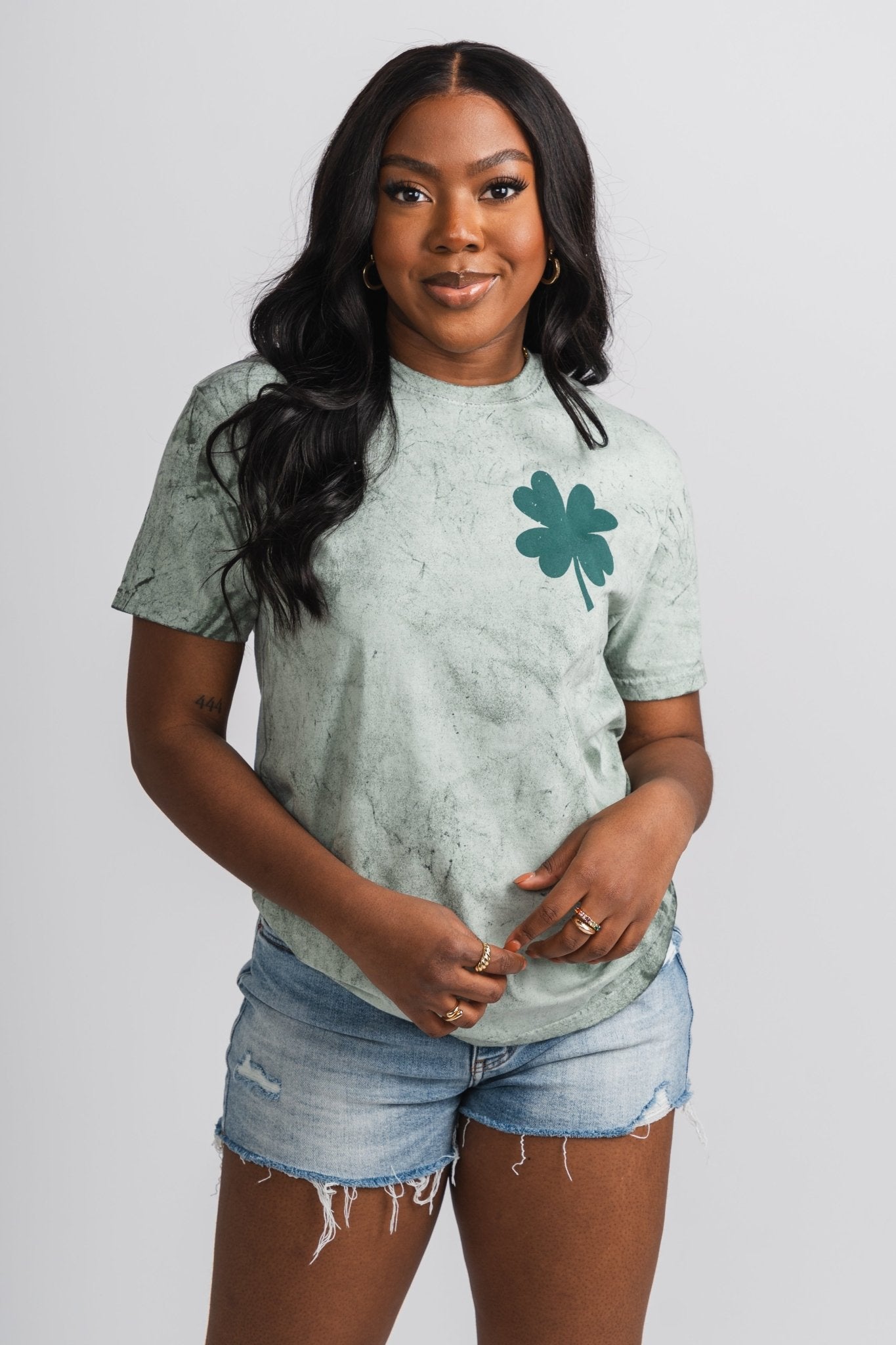 Clover pocket t-shirt fern green - Trendy St. Patrick's T-Shirts at Lush Fashion Lounge Boutique in Oklahoma City