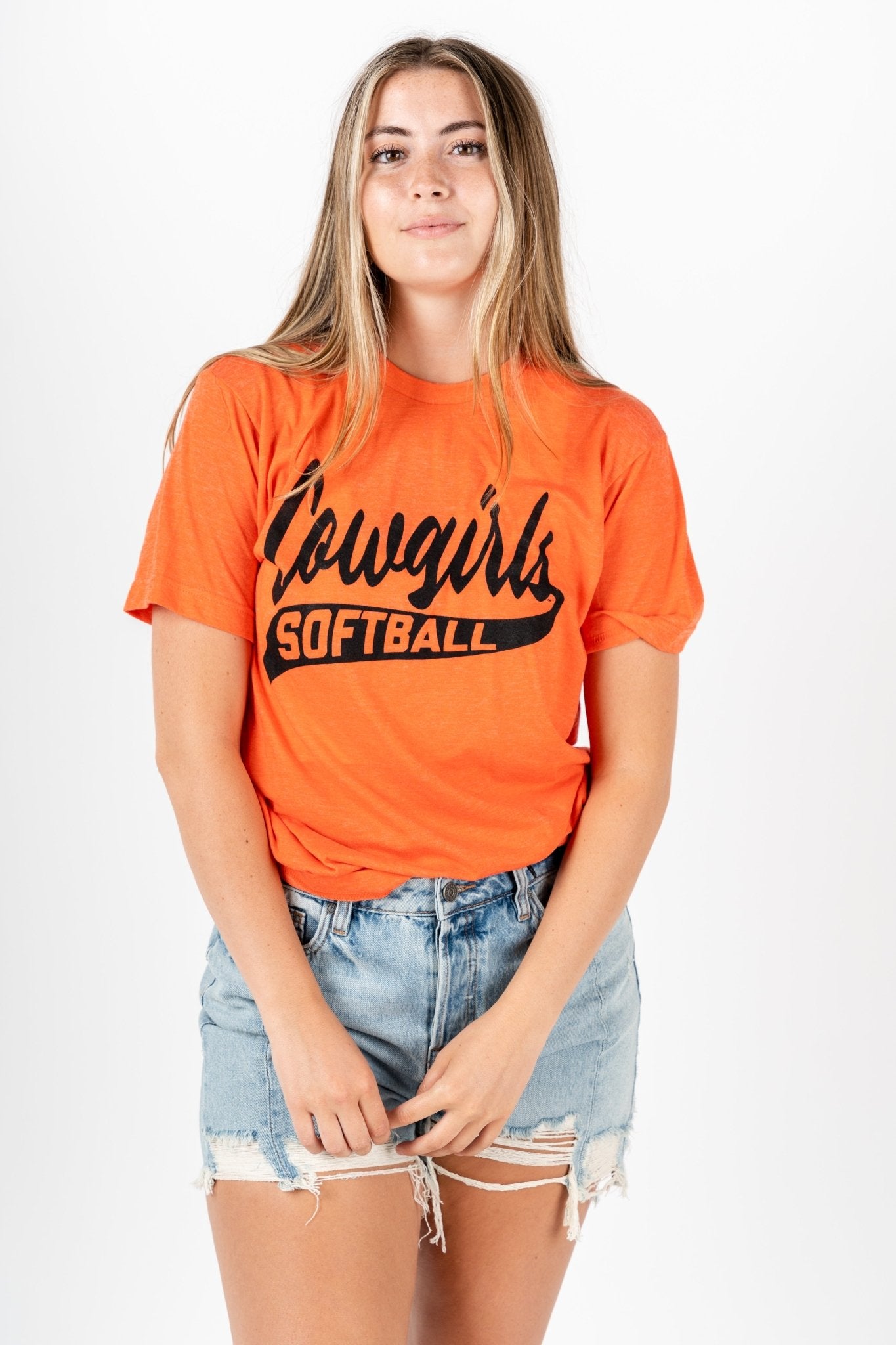 OSU OSU softball tail unisex t-shirt orange T-shirts | Lush Fashion Lounge Trendy Oklahoma State Cowboys Apparel & Cute Gameday T-Shirts