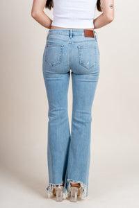 Hidden distressed flare jeans light blue | Lush Fashion Lounge: boutique women's jeans, fashion jeans for women, affordable fashion jeans, cute boutique jeans