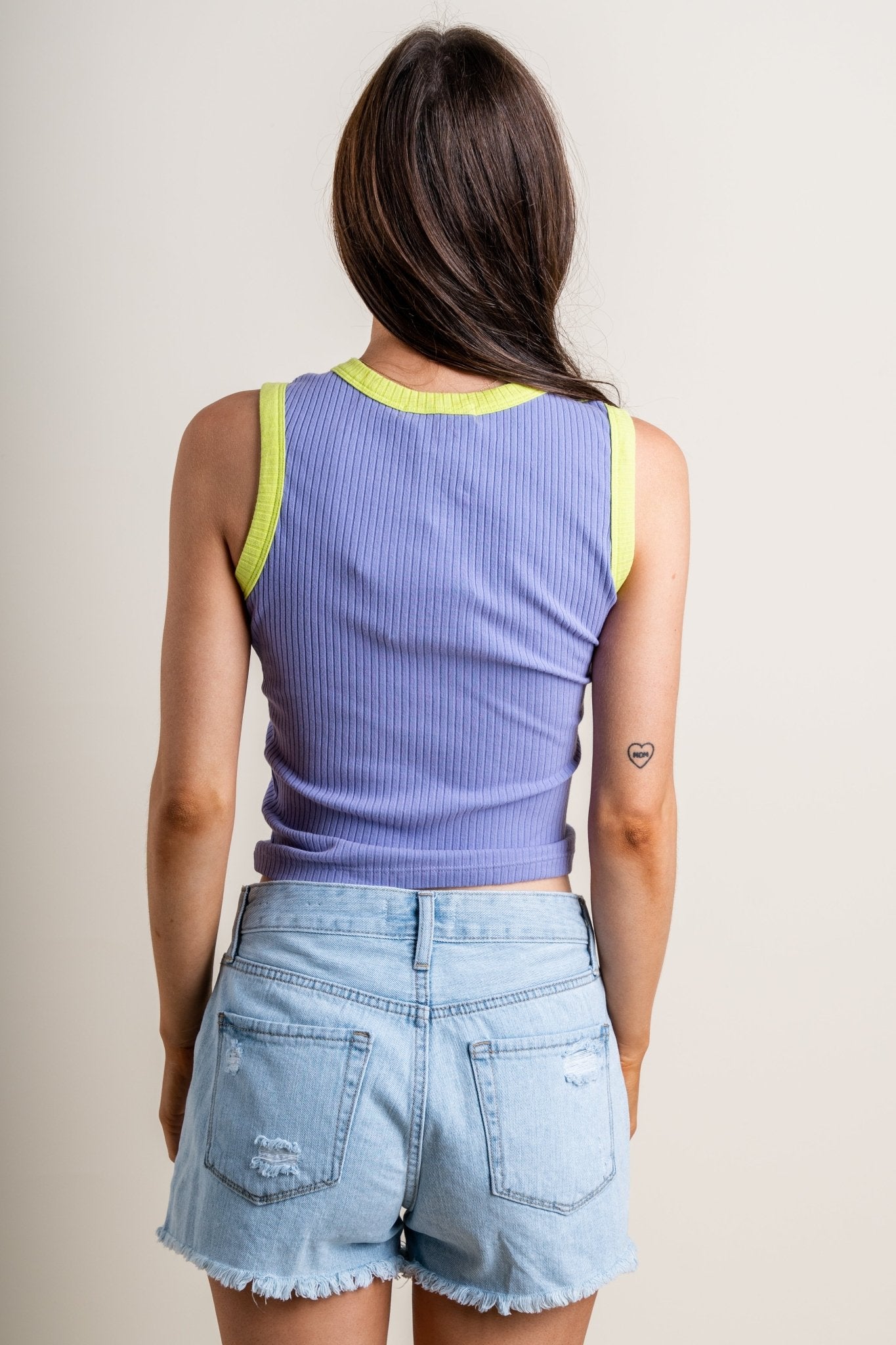 DayDreamer ruched colorblock tank top purple/mist