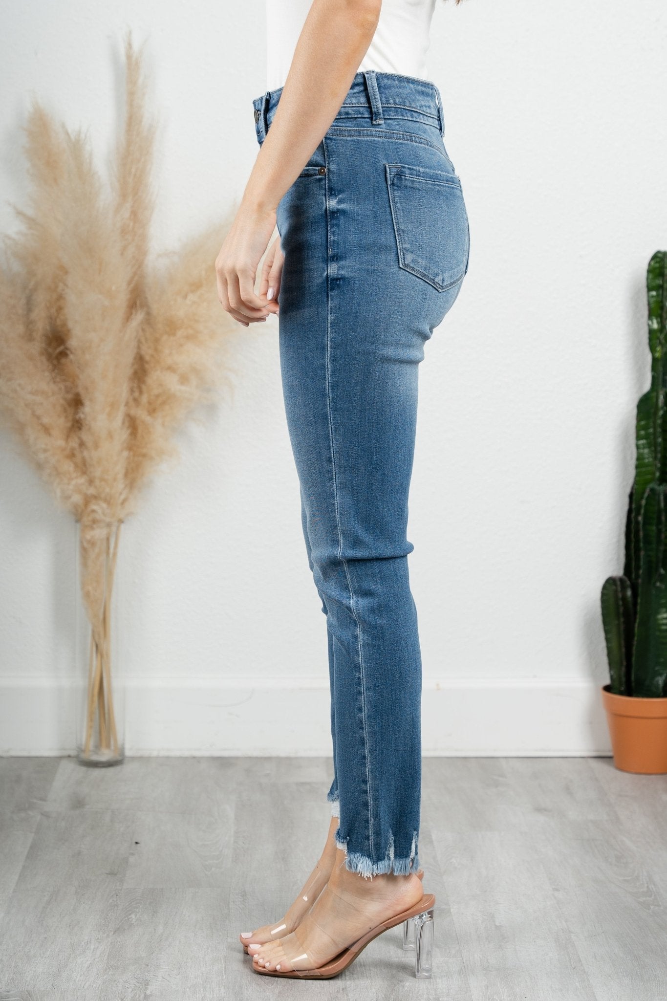 KanCan high rise ankle skinny jeans medium wash | Lush Fashion Lounge: boutique women's jeans, fashion jeans for women, affordable fashion jeans, cute boutique jeans