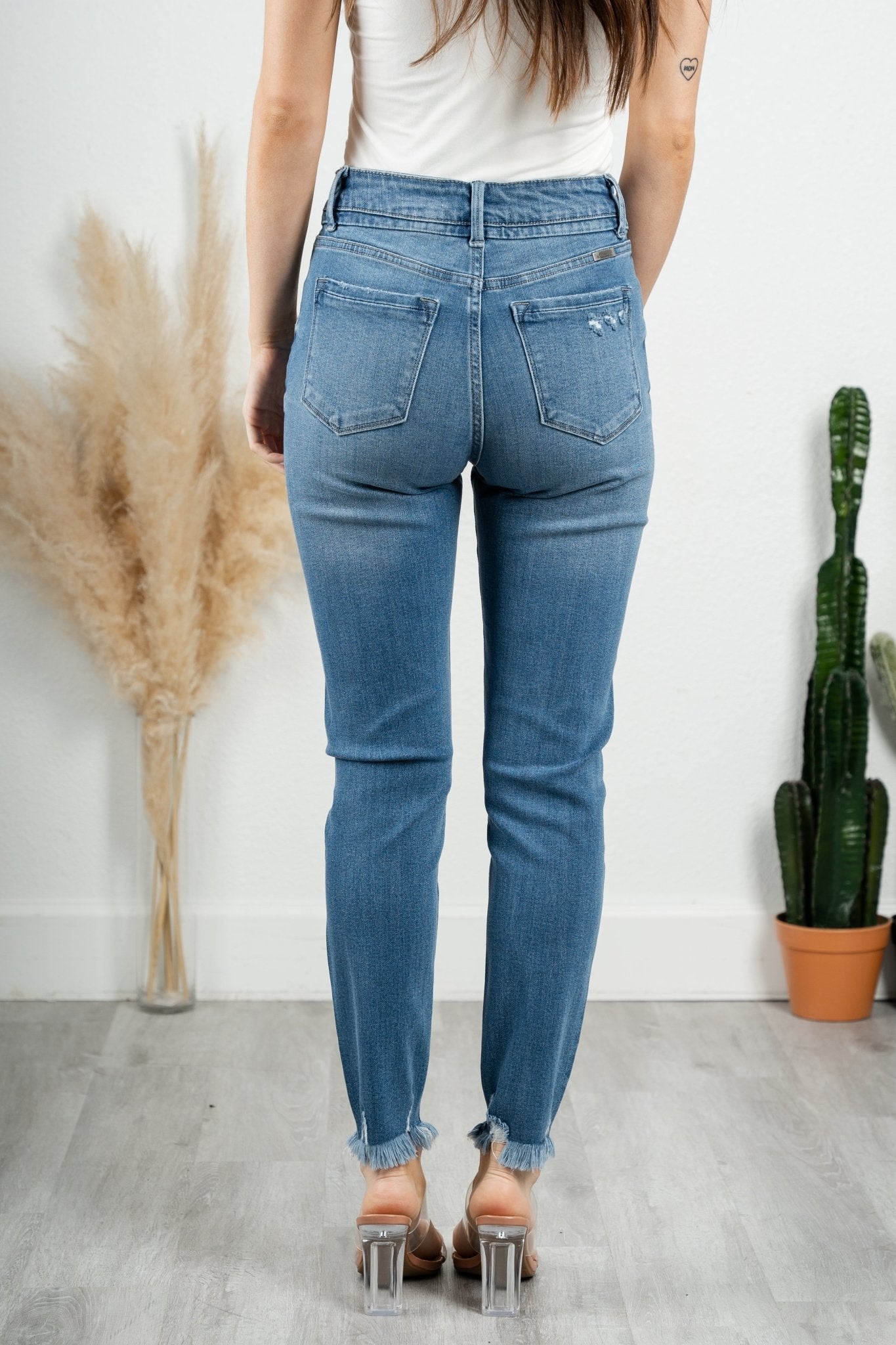 KanCan high rise ankle skinny jeans medium wash | Lush Fashion Lounge: boutique women's jeans, fashion jeans for women, affordable fashion jeans, cute boutique jeans