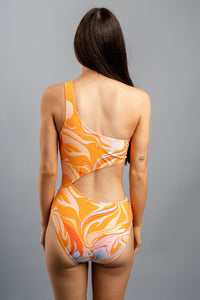 Wave print one piece swimsuit orange - Unique swimsuit - Stylish Swimsuits at Lush Fashion Lounge Boutique in Oklahoma City