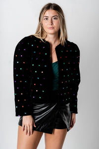 Velvet bejeweled crop jacket black – Affordable Blazers | Cute Black Jackets at Lush Fashion Lounge Boutique in Oklahoma City