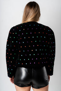 Velvet bejeweled crop jacket black – Unique Blazers | Cute Blazers For Women at Lush Fashion Lounge Boutique in Oklahoma City