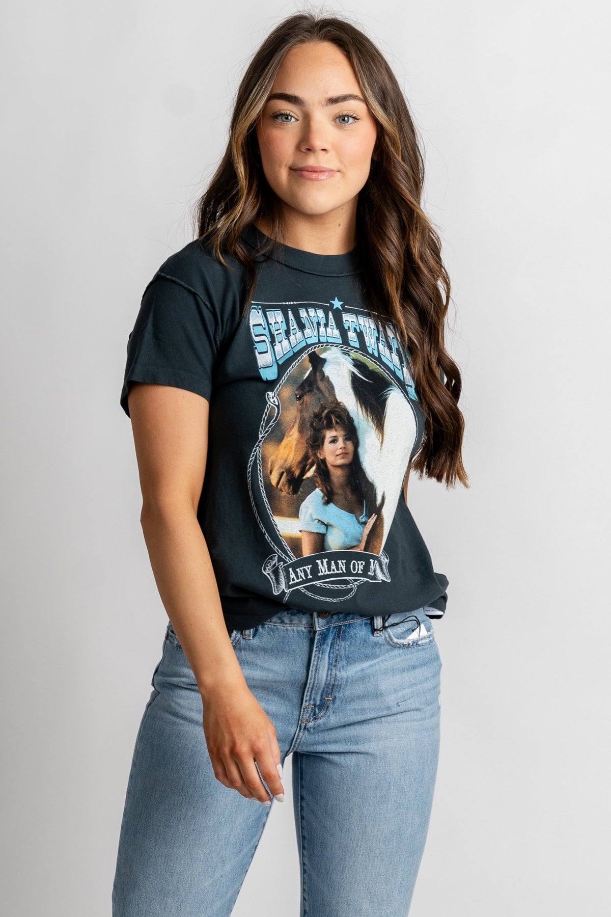 DayDreamer Shania Twain any man of mine tee vintage black - DayDreamer Graphic Band Tees at Lush Fashion Lounge Trendy Boutique in Oklahoma City
