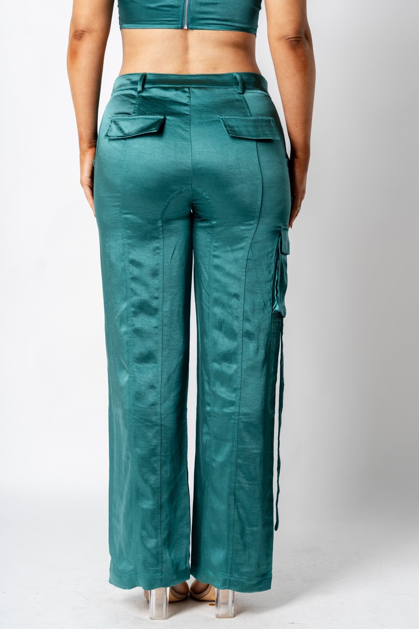 Satin wide leg cargo pants forest green | Lush Fashion Lounge: women's boutique pants, boutique women's pants, affordable boutique pants, women's fashion pants