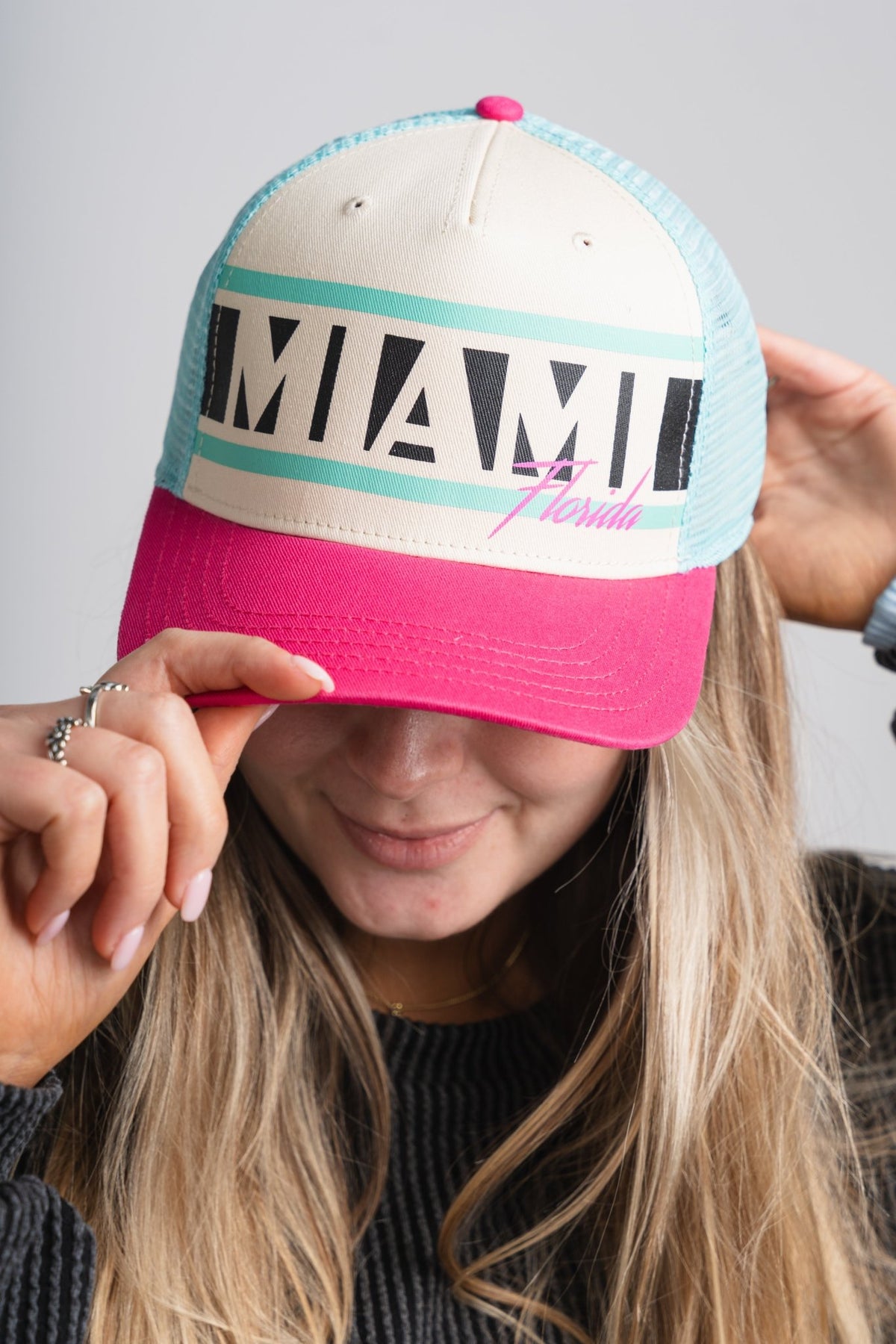 Miami sinclair hat pink/aqua - Trendy Gifts at Lush Fashion Lounge Boutique in Oklahoma City
