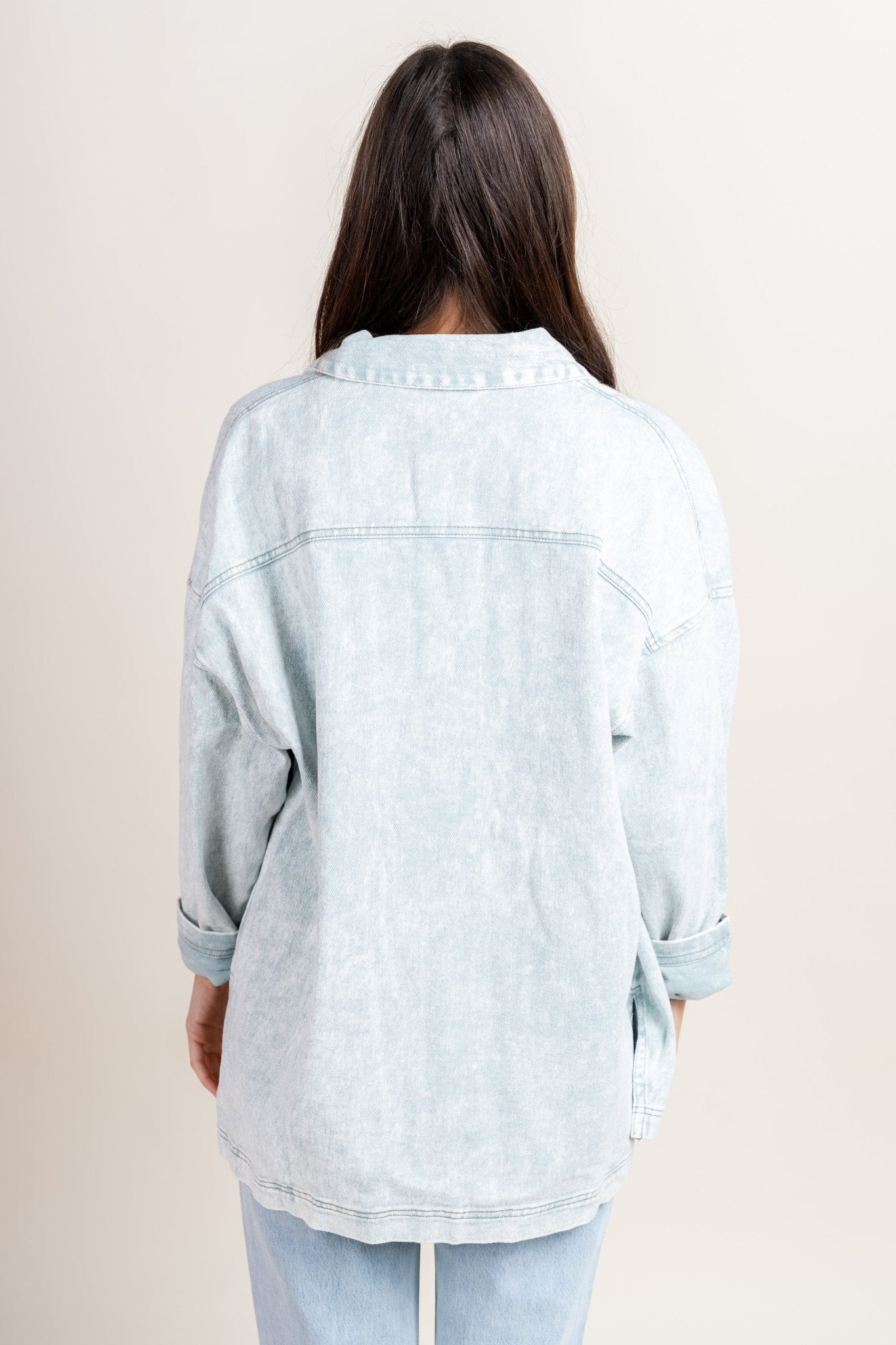 Washed oversized denim shacket mint