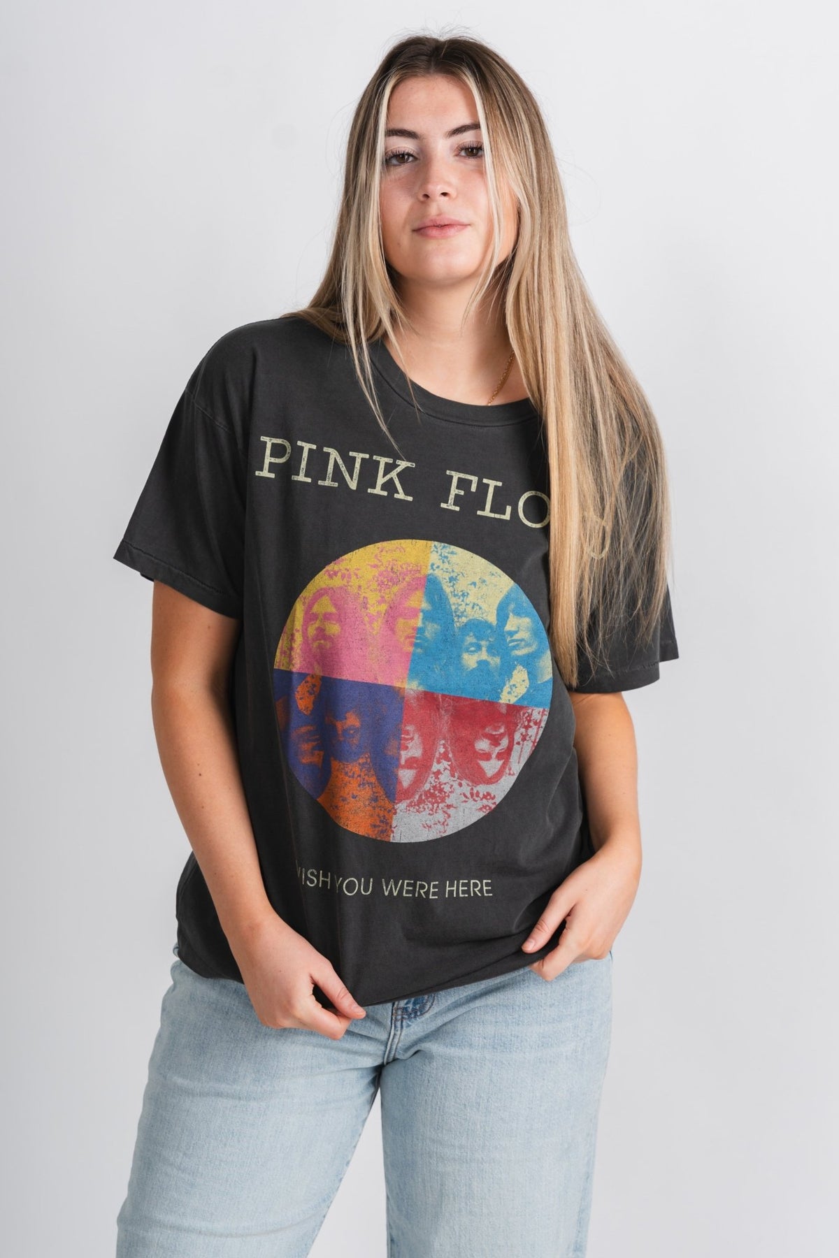 DayDreamer Pink Floyd wish you were here t-shirt pigment black - DayDreamer Graphic Band Tees at Lush Fashion Lounge Trendy Boutique in Oklahoma City