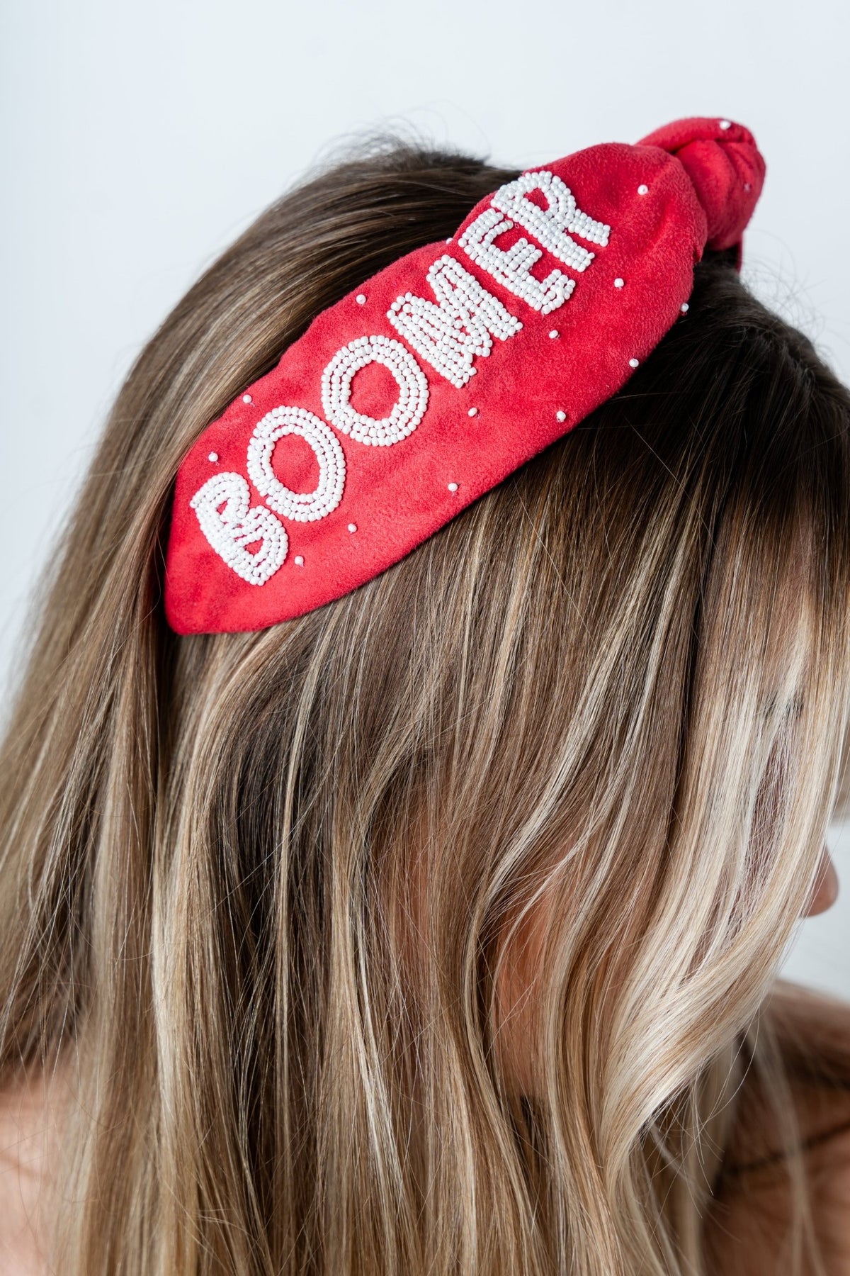Boomer Sooner beaded headband crimson - Trendy Gifts at Lush Fashion Lounge Boutique in Oklahoma City