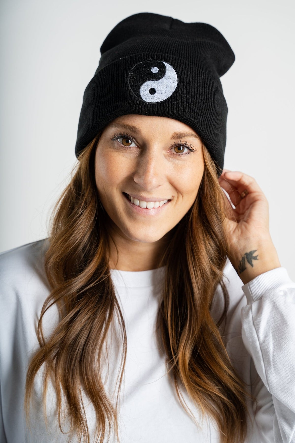 Yin yang beanie black - Trendy Beanies at Lush Fashion Lounge Boutique in Oklahoma City