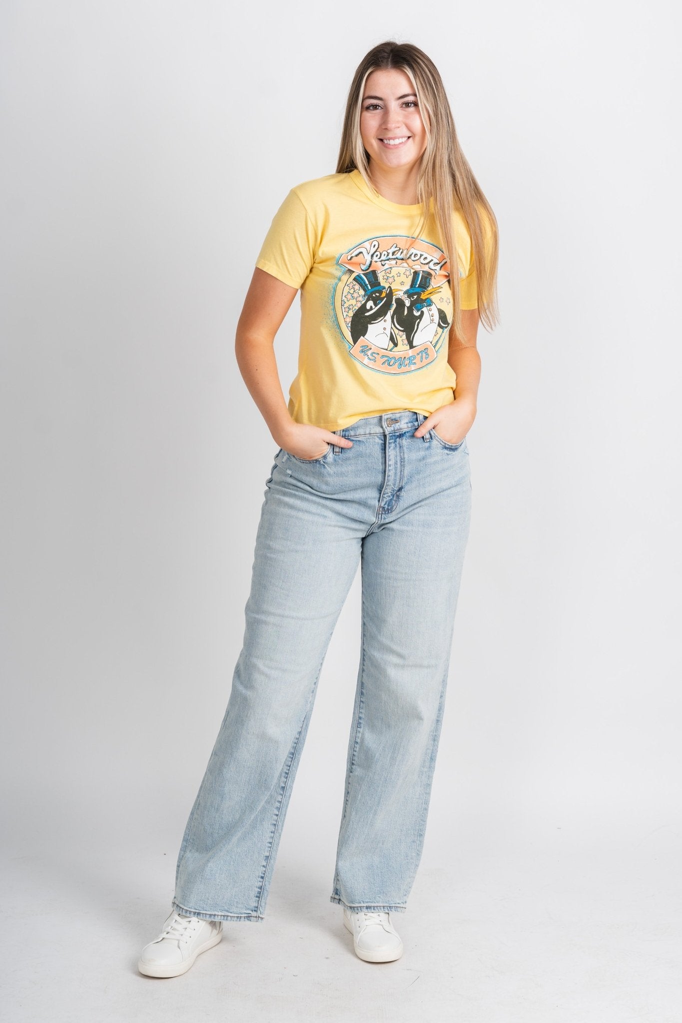 DayDreamer Fleetwood Mac tour 78 ringer t-shirt yellow bloom - DayDreamer Clothing at Lush Fashion Lounge Trendy Boutique in Oklahoma City