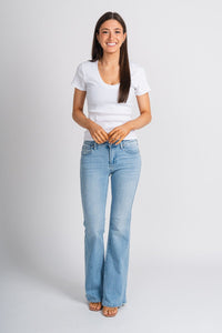 JBD low rise flare jeans light denim | Lush Fashion Lounge: boutique women's jeans, fashion jeans for women, affordable fashion jeans, cute boutique jeans