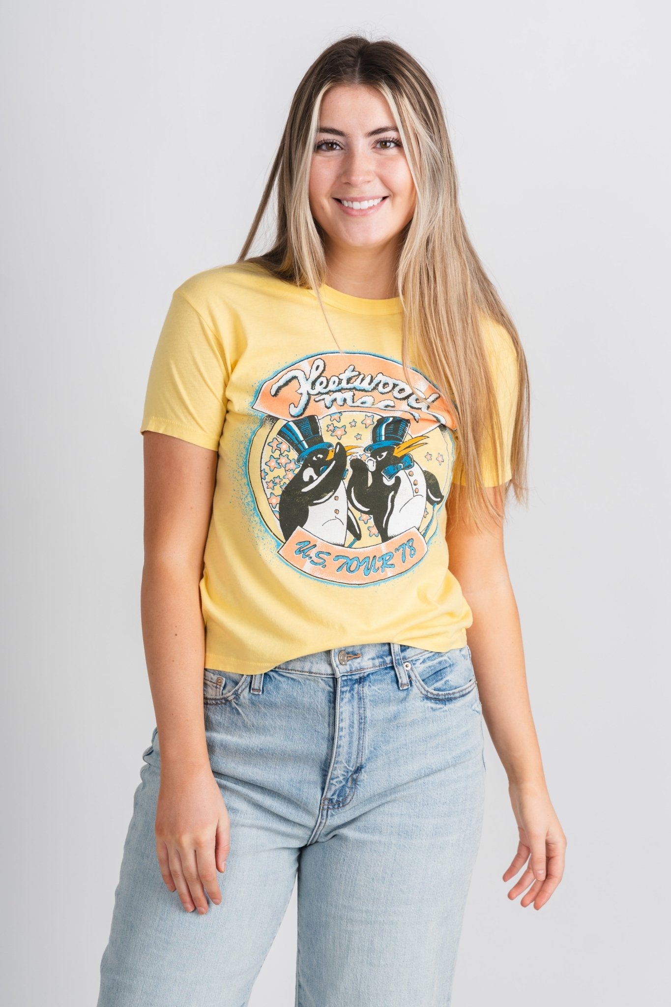 DayDreamer Fleetwood Mac tour 78 ringer t-shirt yellow bloom - Stylish Band T-Shirts and Sweatshirts at Lush Fashion Lounge Boutique in Oklahoma City