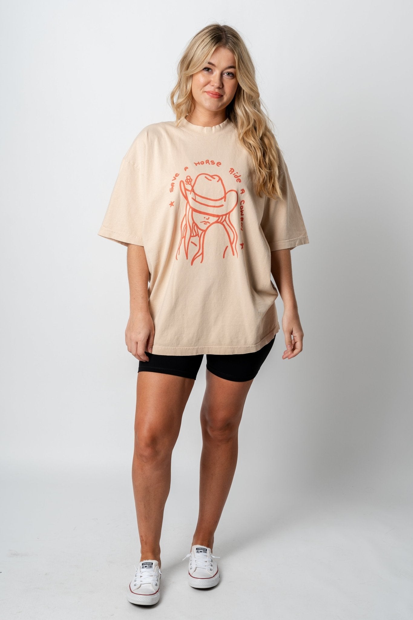 Save a horse oversized graphic tee beige