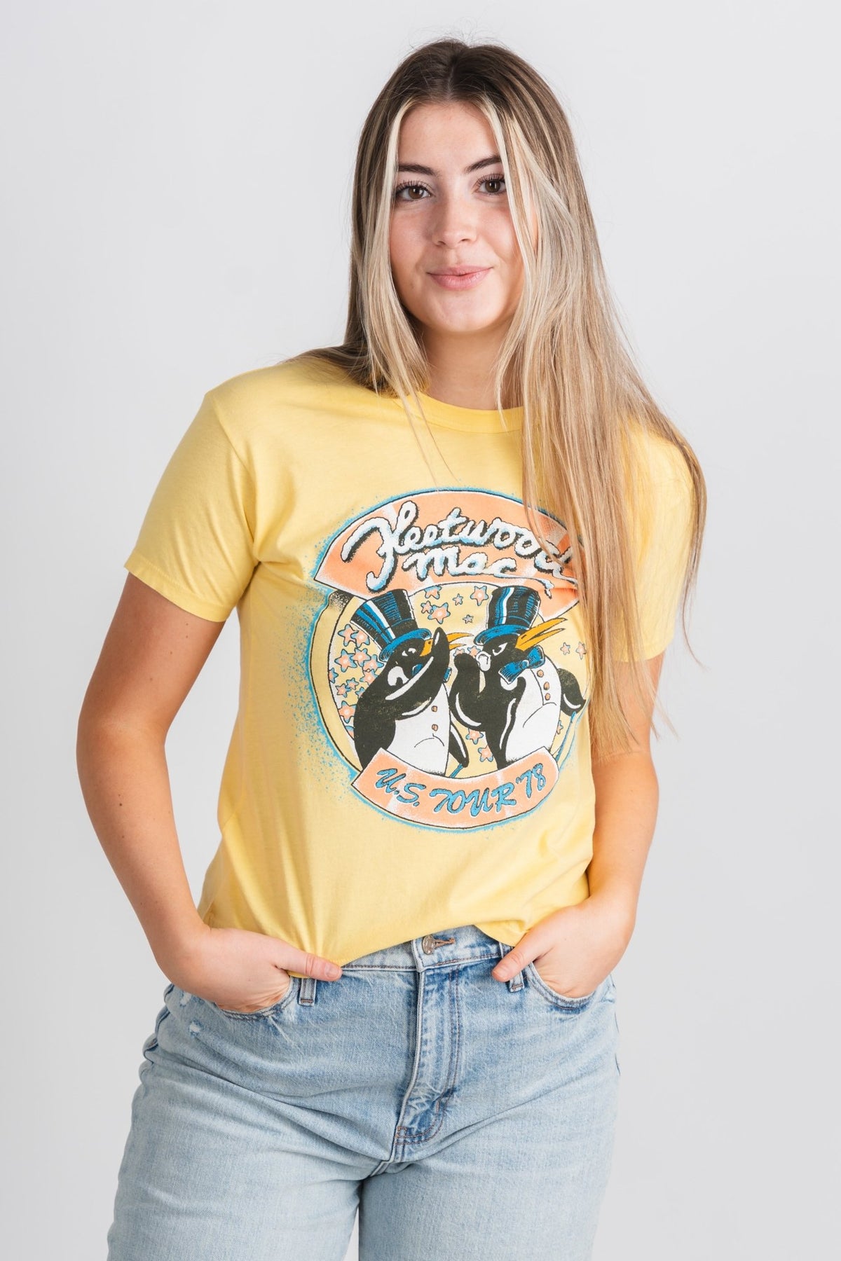 DayDreamer Fleetwood Mac tour 78 ringer t-shirt yellow bloom - Trendy Band T-Shirts and Sweatshirts at Lush Fashion Lounge Boutique in Oklahoma City