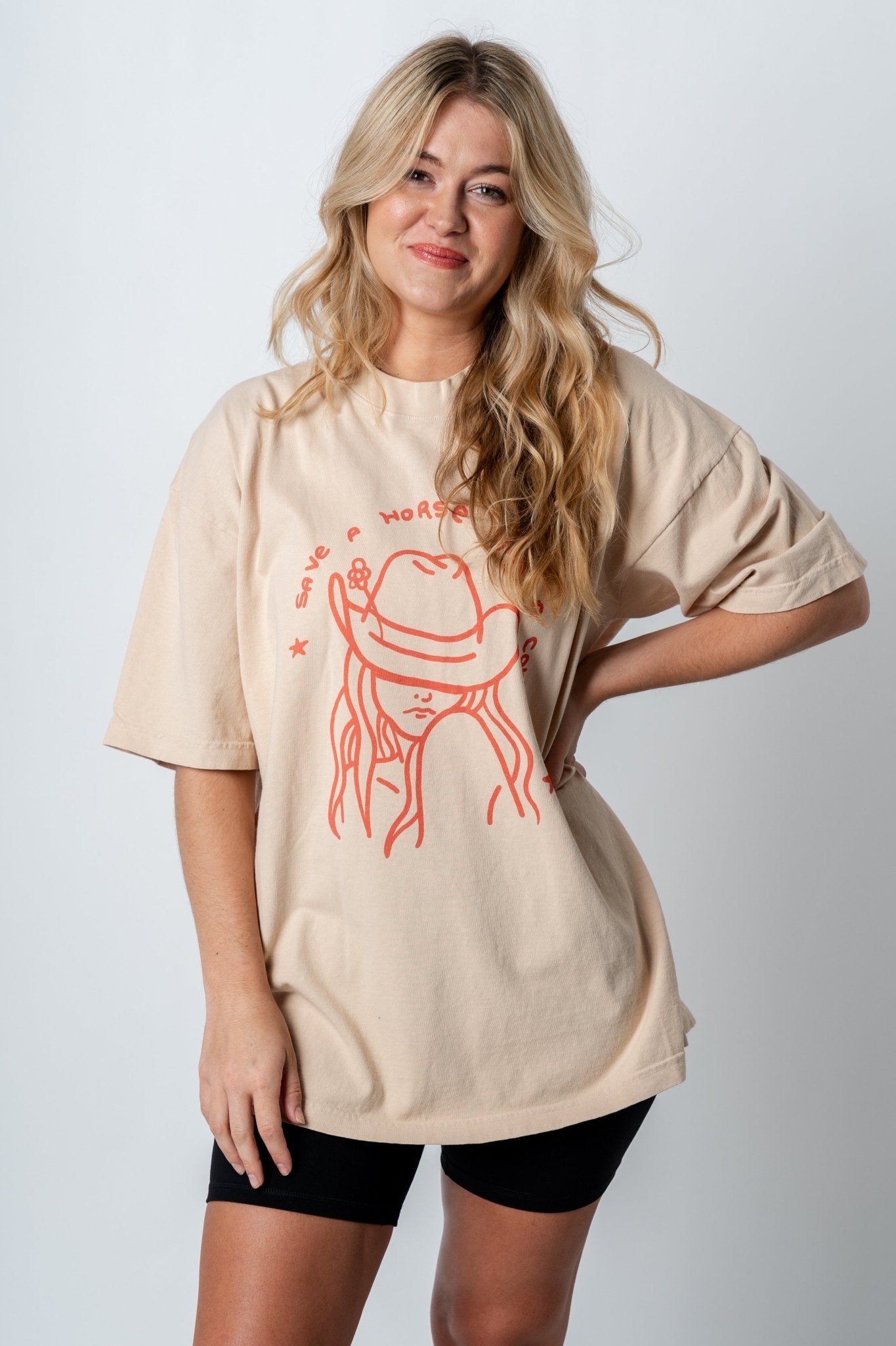 Save a horse oversized graphic tee beige