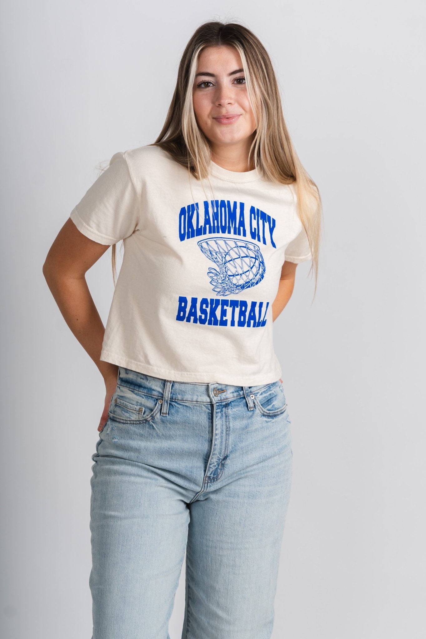 OKC Swish crop tee natural - Trendy Oklahoma City Basketball T-Shirts Lush Fashion Lounge Boutique in Oklahoma City