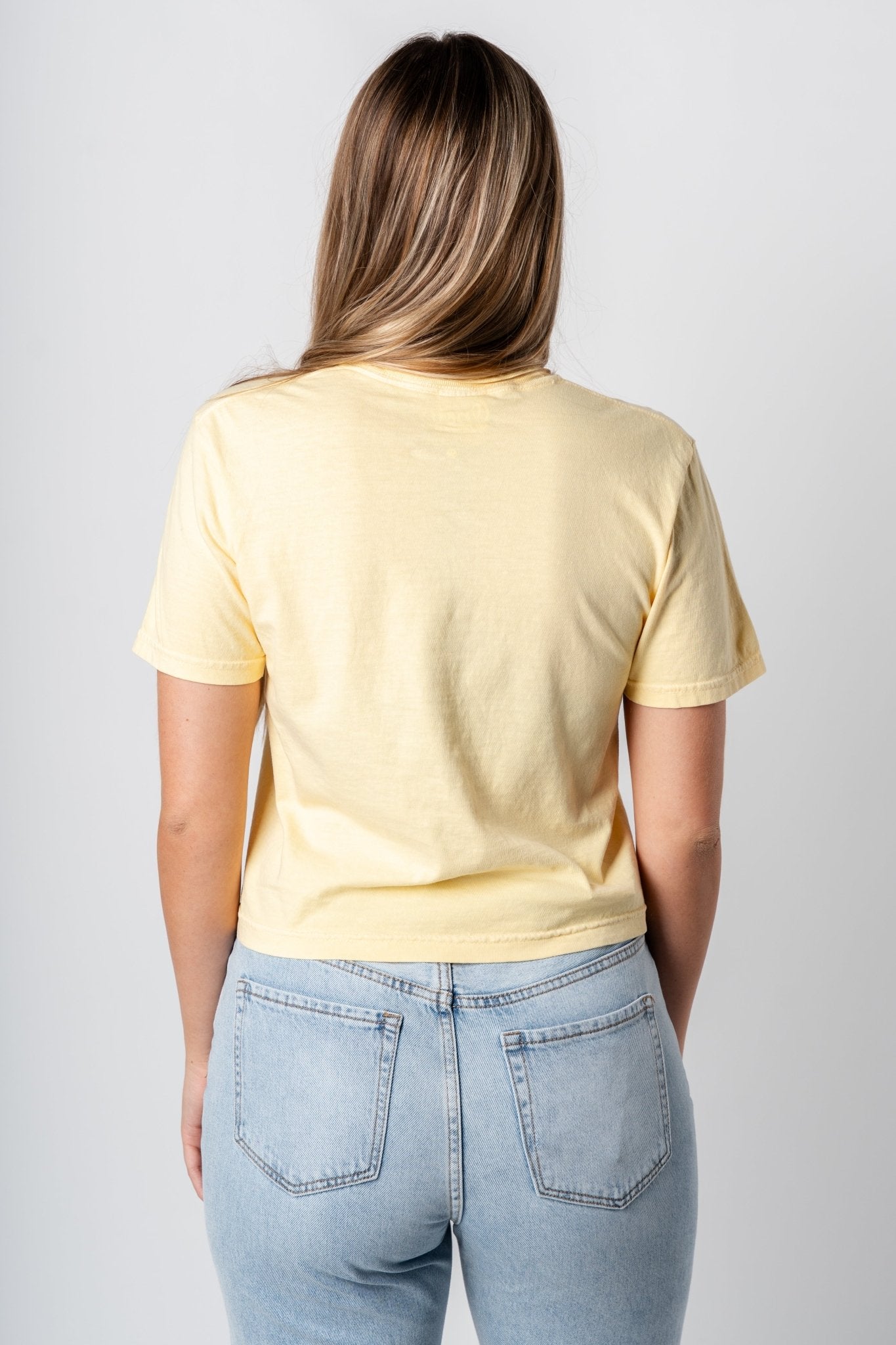 Bison colorful lines comfort color crop t-shirt yellow