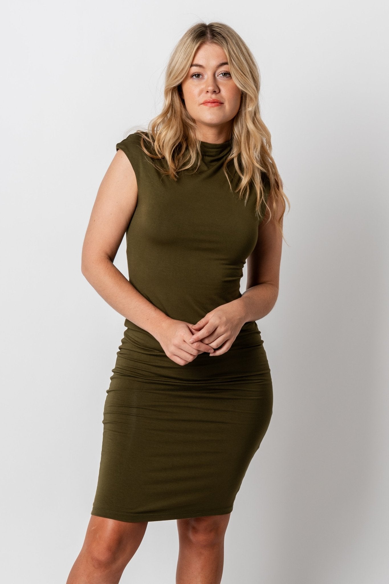 Mock neck bodycon dress fine olive - Affordable Dress - Boutique Dresses at Lush Fashion Lounge Boutique in Oklahoma City