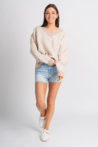 Checkered sweater ivory/taupe – Unique Sweaters | Lounging Sweaters and Womens Fashion Sweaters at Lush Fashion Lounge Boutique in Oklahoma City