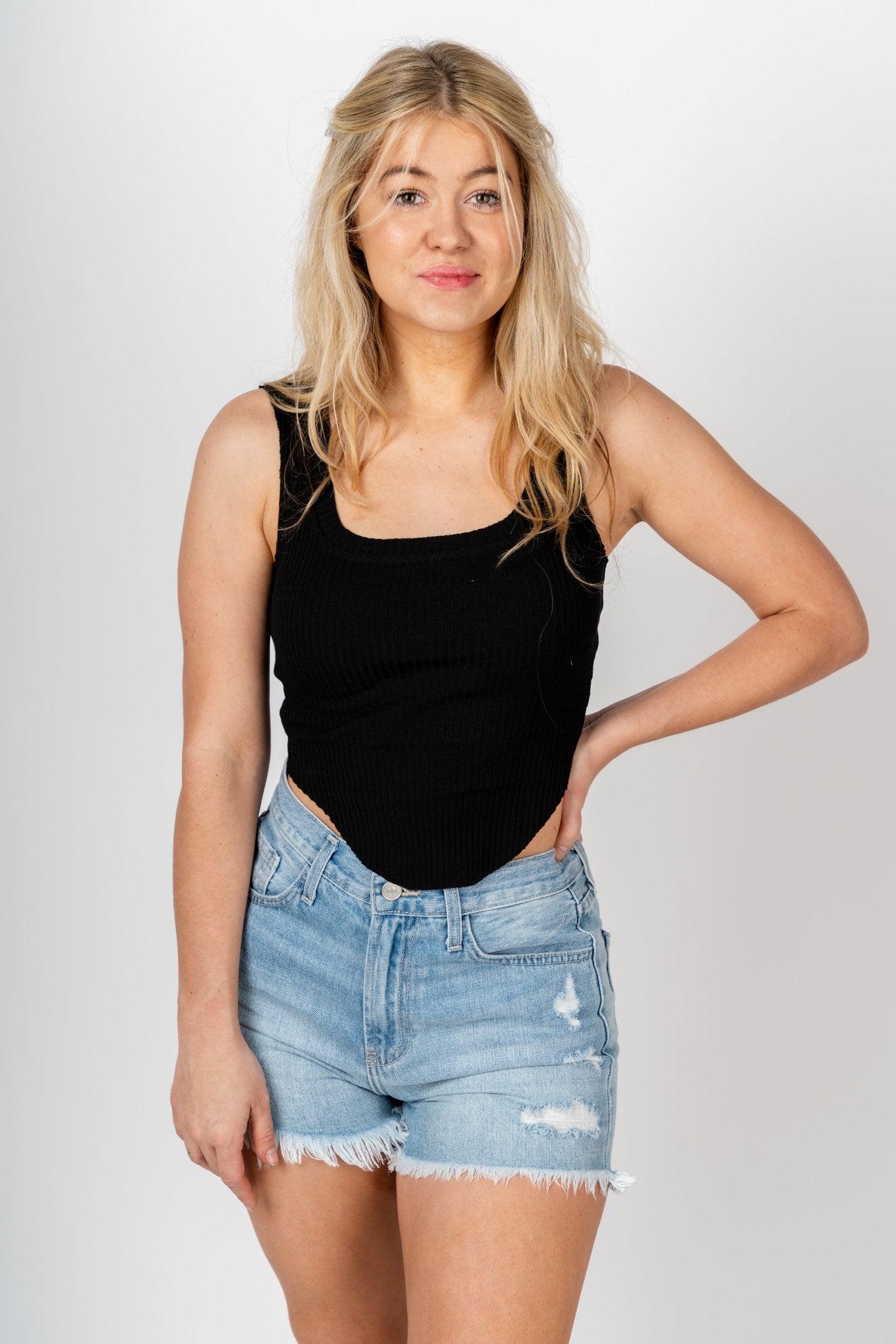 Cora ribbed tank top black - Affordable Tank Top - Boutique Tank Tops at Lush Fashion Lounge Boutique in Oklahoma City