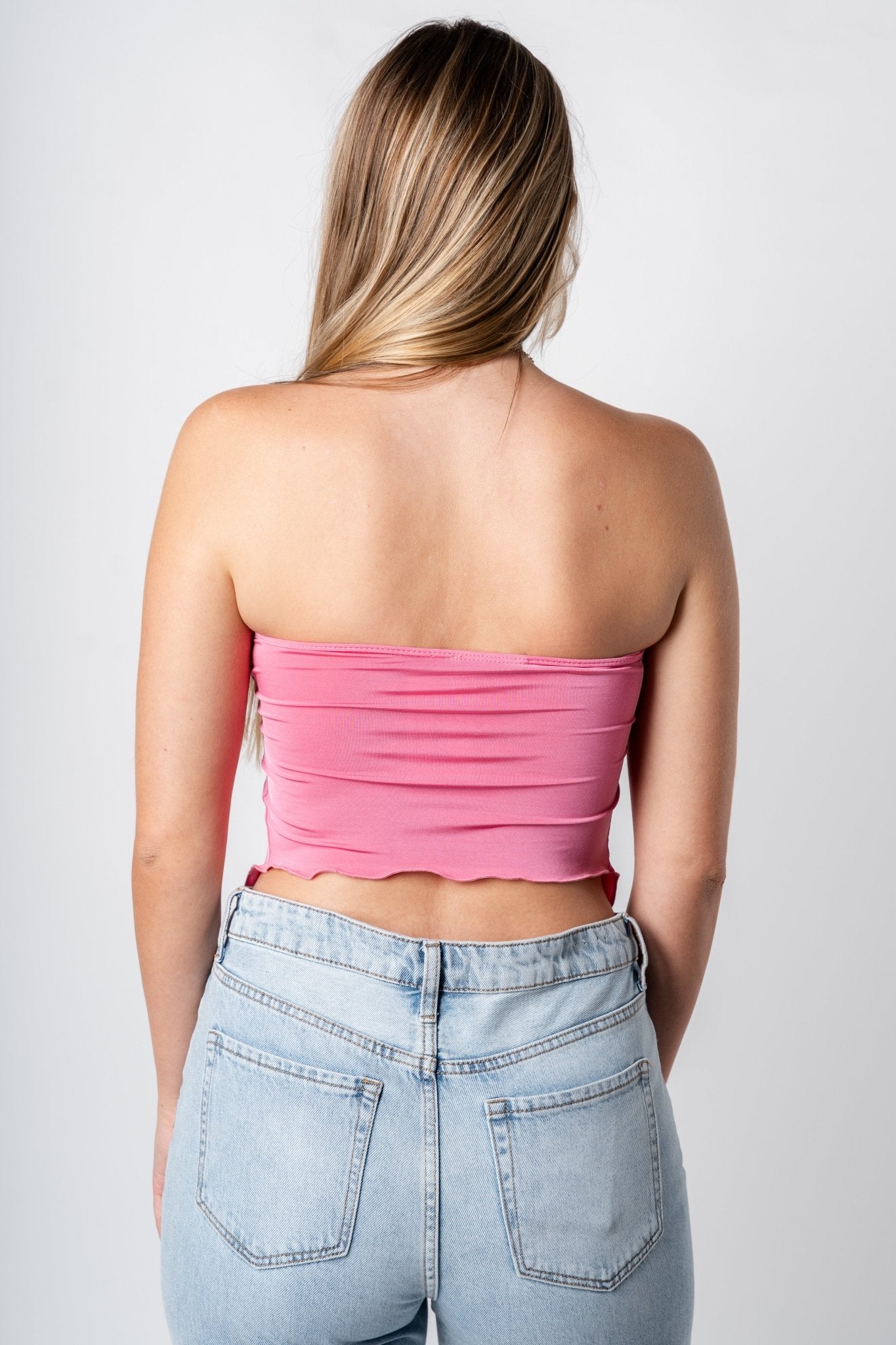 Twist front tube top candy pink