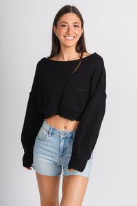 Distressed crop sweater black – Stylish Sweaters | Boutique Sweaters at Lush Fashion Lounge Boutique in Oklahoma City