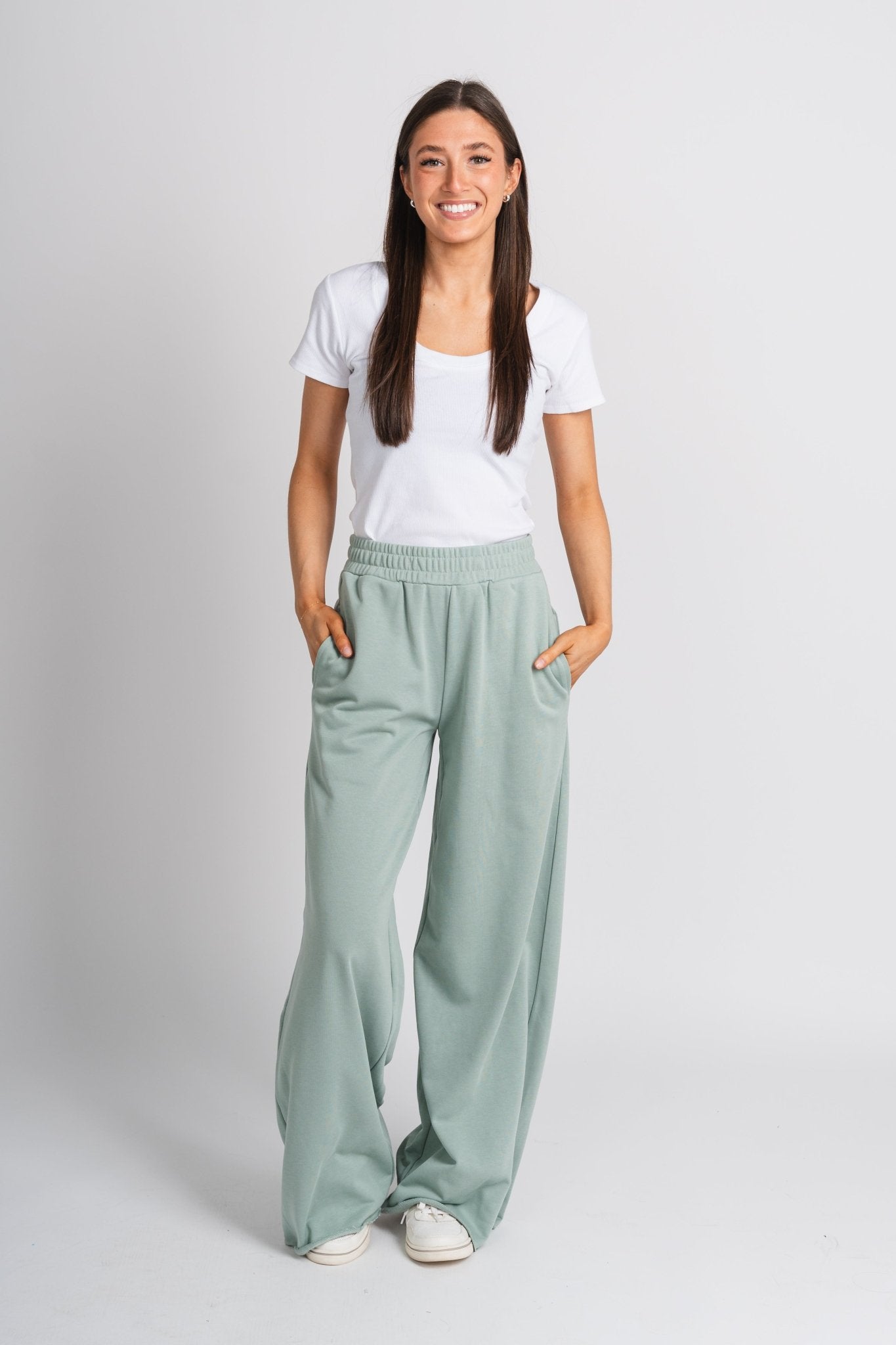 Vanessa wide leg lounge pant sage - Adorable Pants - Stylish Comfortable Outfits at Lush Fashion Lounge Boutique in OKC