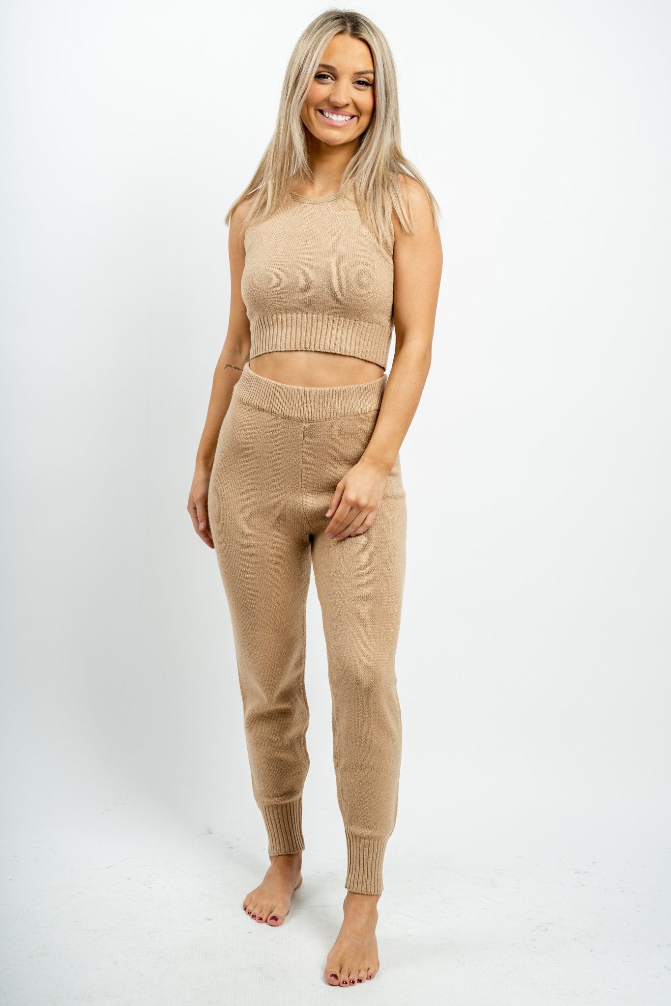 Knit jogger pant camel - Adorable Pants - Stylish Comfortable Outfits at Lush Fashion Lounge Boutique in OKC