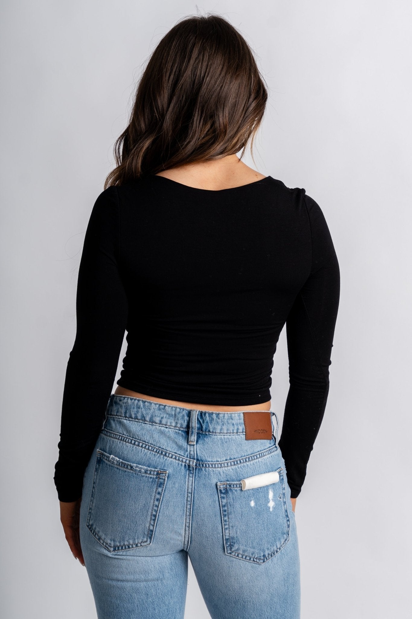 Long sleeve scoop neck modal top black