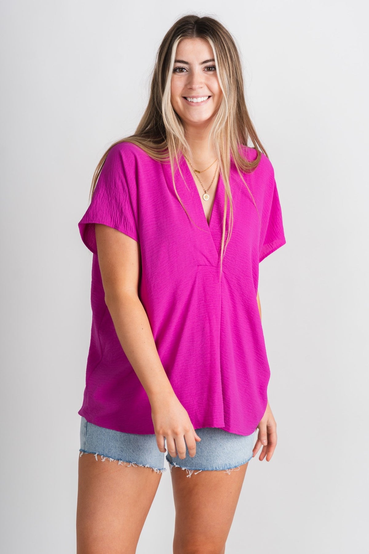 V-neck kaftan top orchid - Trendy Top - Cute Vacation Collection at Lush Fashion Lounge Boutique in Oklahoma City