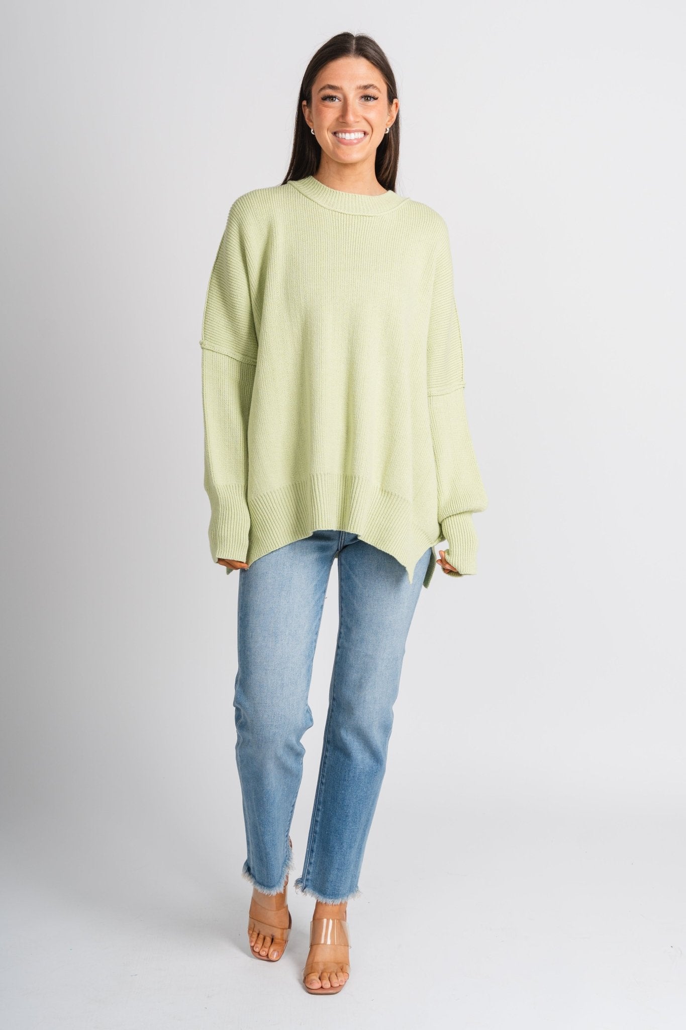 Oversized mock neck sweater pistachio - Cute Sweaters - Trendy Easter Clothing Line at Lush Fashion Lounge Boutique in Oklahoma
